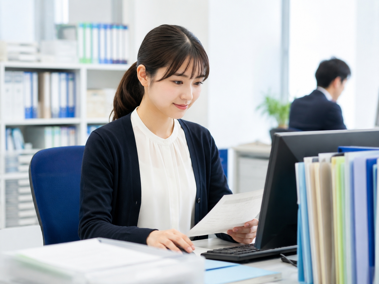 経理インターンで資料整理やデータ入力を行う大学生